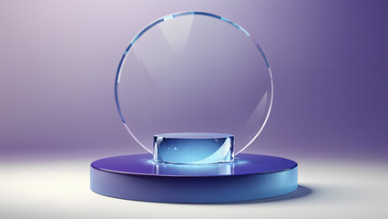 Podium glass 3D background display blue platform product transparent stand