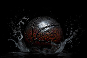 Wall Mural - basketball on black background.