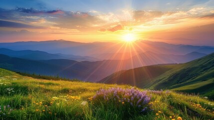 Wall Mural - Sunrise over Majestic Mountains