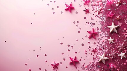Poster - Pink and white star confetti on pink background.
