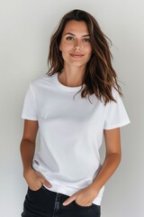 Poster - A woman wearing a white t - shirt.