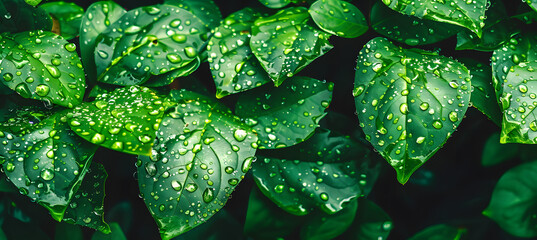 Wall Mural - Nature green leaves with raindrop background texture