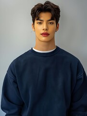 Canvas Print - A young man wearing a blue sweatshirt.