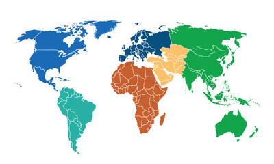  World map isolated modern colorful style. for website layouts, background, education, precise, customizable, Travel worldwide, map silhouette backdrop, earth geography, political, reports.