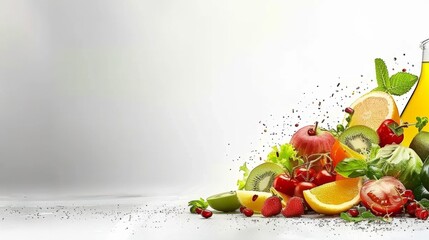 Wall Mural - A colorful assortment of fruits and vegetables are piled on top of each other