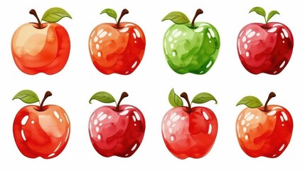Wall Mural - Vibrant handdrawn watercolor apples set on a white background, perfect for a range of creative projects.