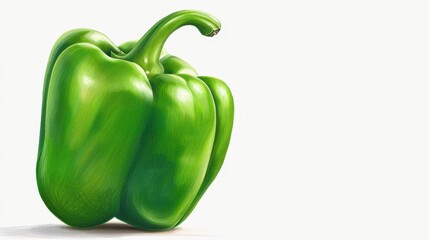 Wall Mural - A vibrant green bell pepper illustration created with colored pencils, showcasing its smooth texture and fresh appeal on a white backdrop.