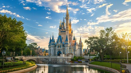 Canvas Print - Magnificent castle in bright daylight surrounded