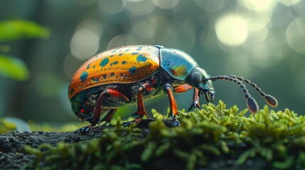 Wall Mural - Vibrant beetle in natural habitat - generative ai