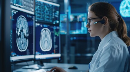 Poster - Female doctor using AI for patient diagnosis and treatment planning, integrating technology in healthcare, Women, AI healthcare