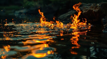 Wall Mural - Fire Reflecting in Water.
