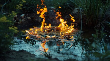 Wall Mural - Fire Reflection in Water.