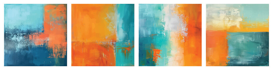 Wall Mural - Abstract Canvas Paintings in Blue, Orange, and Yellow Hues