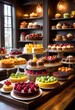 © Yaraslava - artful display assorted desserts showcasing colorful confections bakery setting, pastry, cake, tart, confectionery, sweets, cream, fruit, chocolate