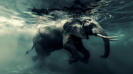 Canvas Print - majestic elephant under water. The graceful movements of a giant mammal in a surreal aquatic environment