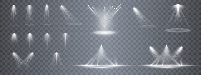 Aufkleber - Set of isolated spotlight light effects. White glowing spotlight on a transparent background.	