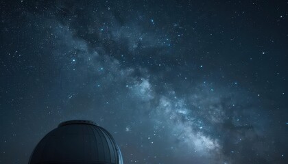 Telescope dome silhouetted against the Milky Way at night.