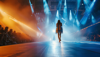 Wall Mural - A woman is walking on a stage in front of a crowd