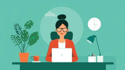 Poster - Individual chatting with a virtual assistant on their desktop, practicing language and receiving real-time feedback, Virtual assistant, Desktop