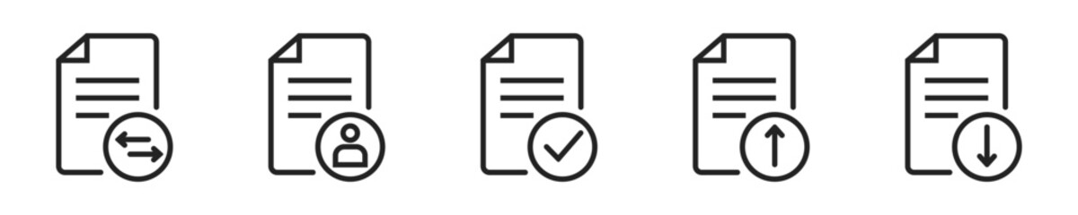 Poster - Document icon set. Set of 5 outline icons related to contains paper, document, archive, folder, legal document, clipboard, mail, etc. Linear icon collection. Document outline icons collection.