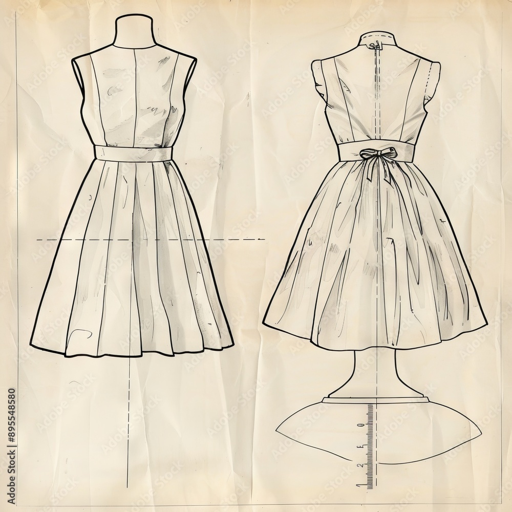 Detailed Sewing Pattern Drawings for Fashion Design and Crafting Stock ...