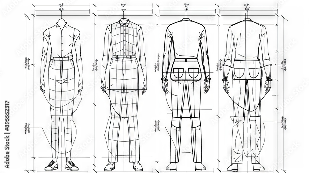 Detailed Sewing Pattern Drawings for Fashion Design and Crafting Stock ...