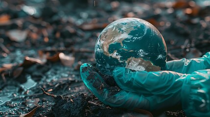 Sticker - Plastic earth in glove on a ground of a shade of navy