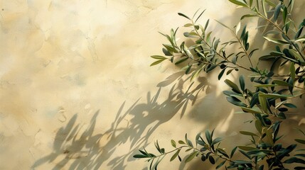 Sticker - Olive branches on a beige wall