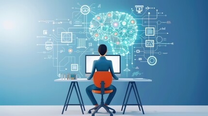 Poster - Learner taking AI-driven language test, graphical analysis and feedback provided, Language test, AI-driven
