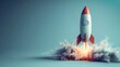 © MelodyStock - A detailed 3D design of a business rocket object, presented on a simple, uncluttered background. The illustration focuses on the rocket's sleek and innovative design, symbolizing forward movement and