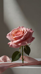 Poster - pink rose in a vase, ai generated