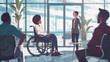 © Chatchanan - Job interview scene with a woman in a wheelchair in a corporate office, highlighting affirmative action initiatives and inclusive workplace policies
