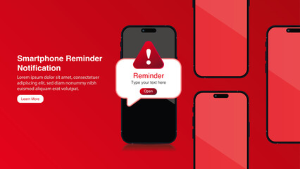 Poster - Smartphone Danger Alert Notification Banner Vector Illustration - Important Warning Message Popup, Calendar Reminder, Urgent Caution Announcement.