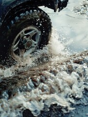 Canvas Print - Truck drives through puddle