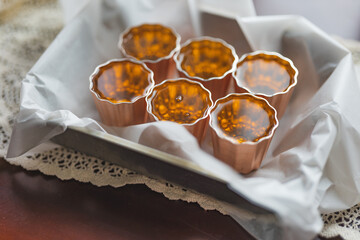 caneles french traditional dessert from Bordeaux and copper mold,season copper mold