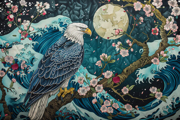 Wall Mural - a painting of an eagle on a branch