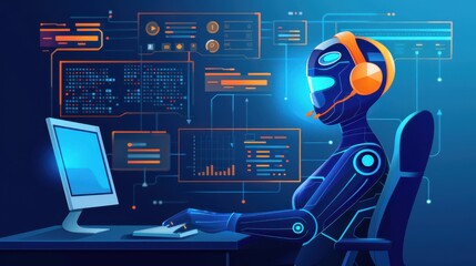Poster - Person engaged in AI-driven language evaluation, visual representation of analysis and recommendations, Language evaluation, AI-driven
