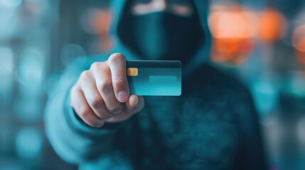 Poster - person holding a stolen credit card, identity theft, financial fraud and misuse