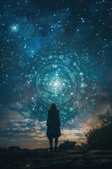 Wall Mural - Person gazing at starry night sky