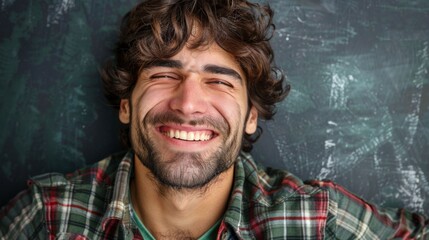 A man with a plaid shirt and a smile on his face