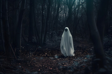 Poster - Halloween ghost in a dark forest