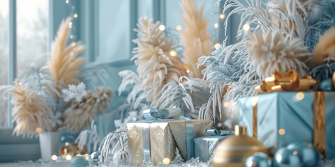 Wall Mural - Blue and Gold Christmas Scene