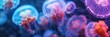 © Дмитрий Баронин - Jellyfish glow with colorful lights, hyperrealism, pattern, banner, place for text
