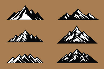 black mountain silhouette, diverse peak shapes, scalable vectors. ideal for logos, icons, adventure 