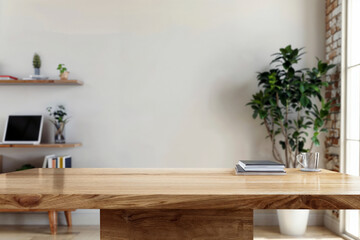 Aufkleber - Empty wooden desk with books and a glass of water, perfect for displaying your products or designs