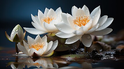 Poster - beautiful lotus gracefully poised on dark backdrop