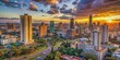 © Nasnunt - Dynamic Nairobi skyline at sunset with modern skyscrapers and busy traffic below, urban, cityscape, Nairobi, Kenya