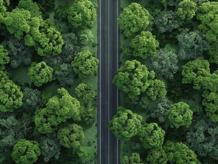 Wall Mural - Road surrounded by trees from above