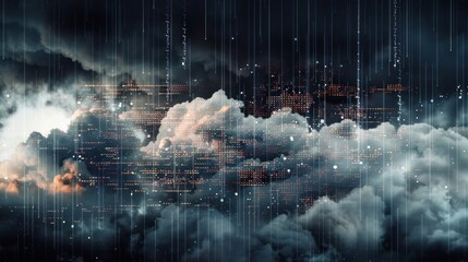 Poster - Digital Rain In The Clouds