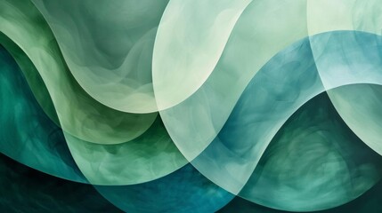 Wall Mural - A captivating abstract composition featuring overlapping circular shapes in varying shades of green and blue The soft gradients and smooth curves